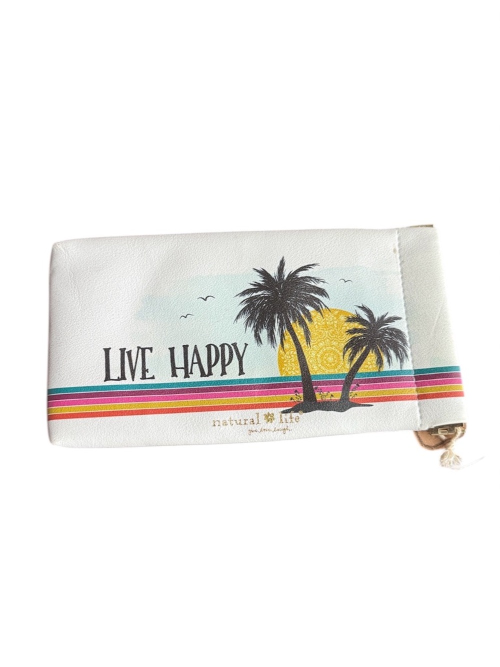 NATURAL LIFE White 'Live Happy' Palm Tree Zip Wallet with Rainbow Stripes